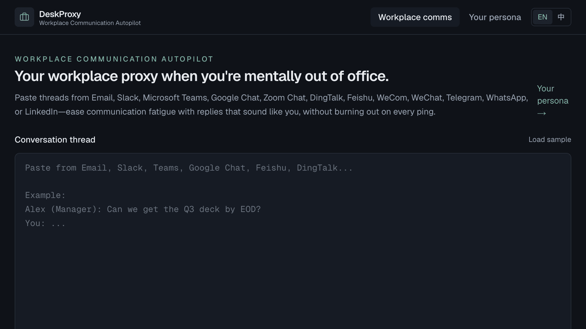 DeskProxy — paste threads and get persona-matched reply drafts